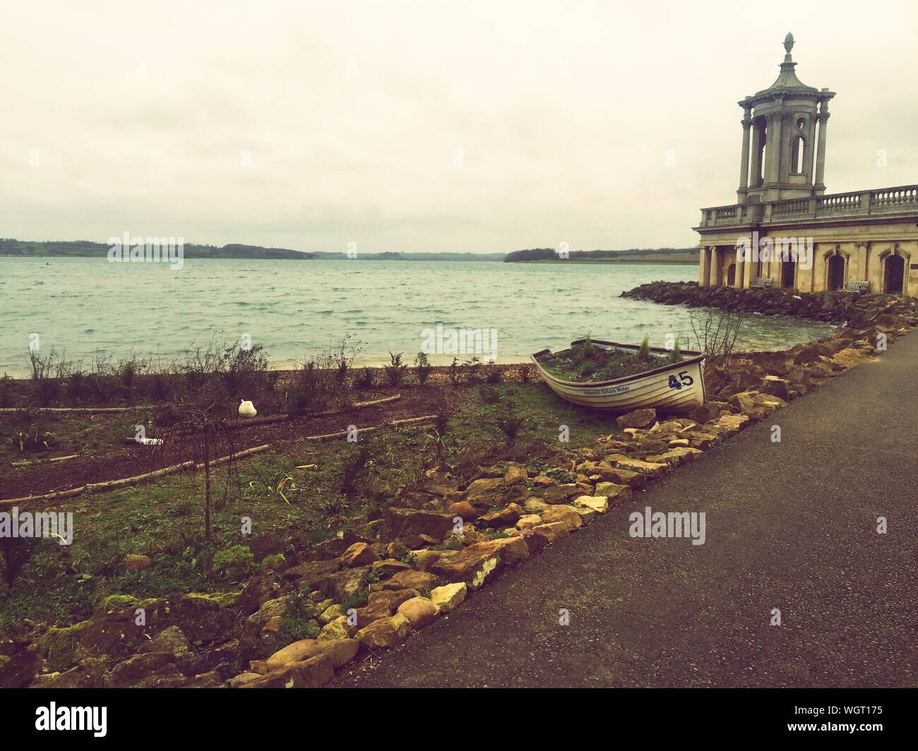 Normanton Church By Rutland Water Against Sky Stock Photo