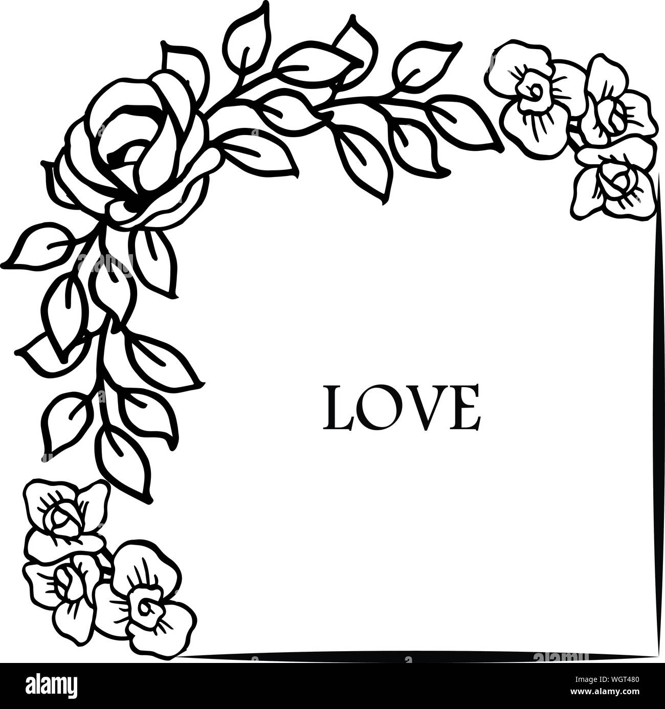 Drawing Of Leaf Flower Frame With Template Of Design Greeting Card Love Vector Stock Vector Image Art Alamy
