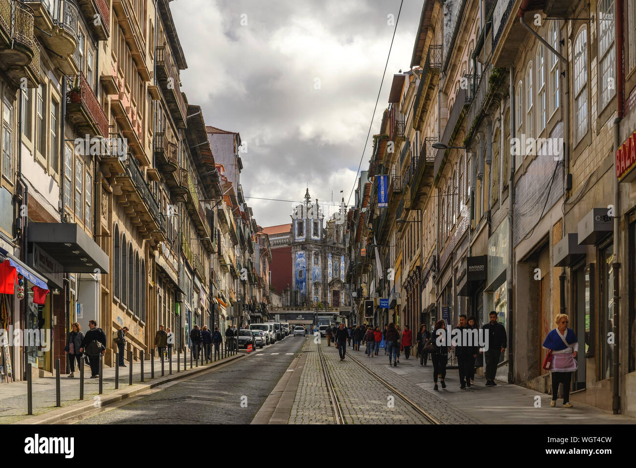 PORTO, PORTUGAL - APRIL 8, 2019: Porto Portugal city skyline at Church of Saint Ildefonso Stock Photo