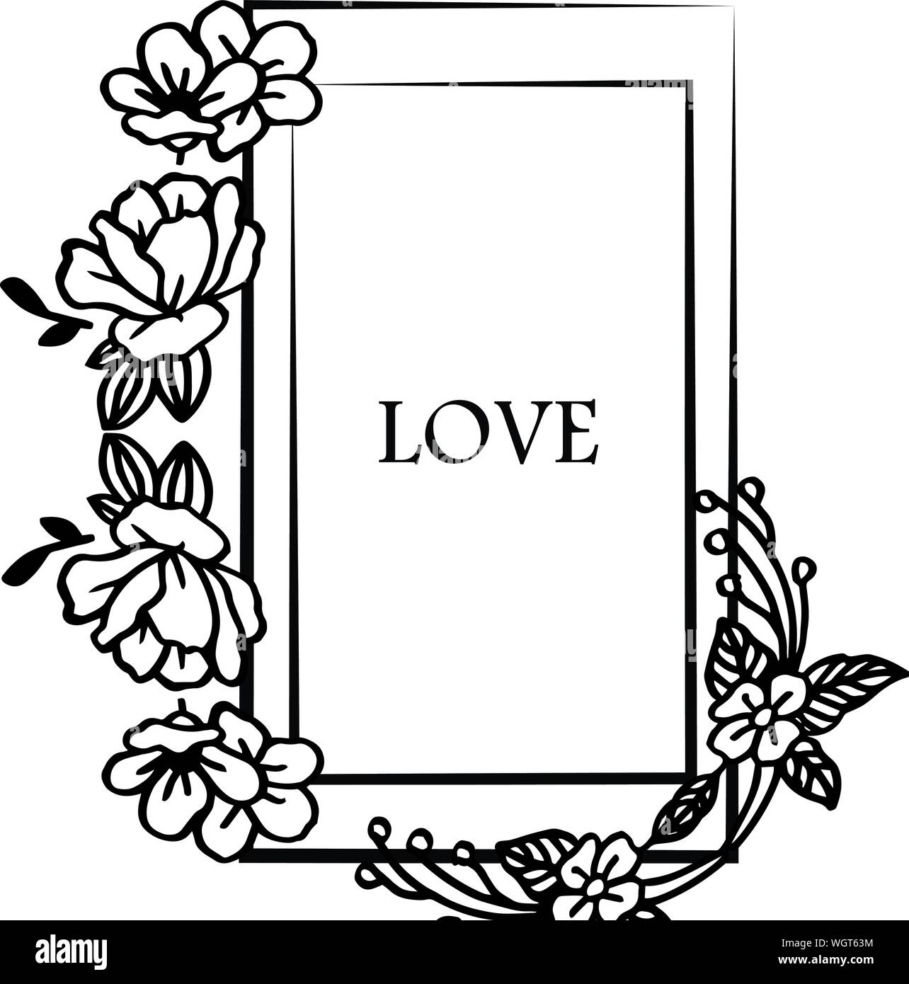 Various shape poster love romantic, with leaf floral frame black and