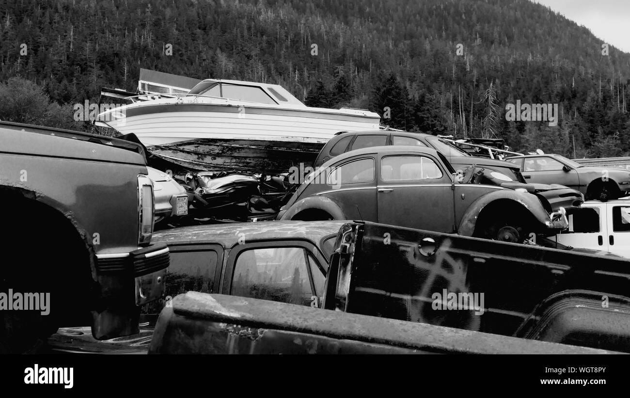 Abandoned Vehicles At Junkyard Stock Photo Alamy