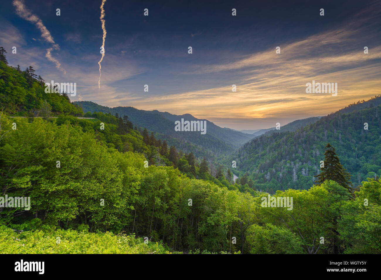 Sunset at the Newfound Gap in the Great Smoky Mountains Stock Photo Alamy
