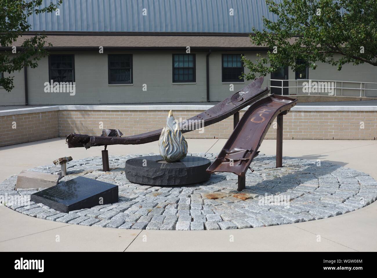 9/11 memorial with World Trade Center, Pentagon, and crash site artifacts. Airlift Command Museum, Dover AFB, Dover, Delaware. Stock Photo