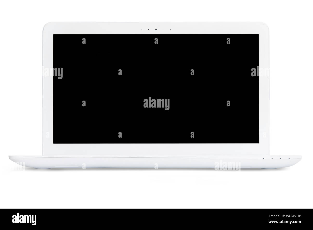Close up laptop technology education modern slim design  with blank screen isolated on white background with clipping path. Laptop di cut with path si Stock Photo