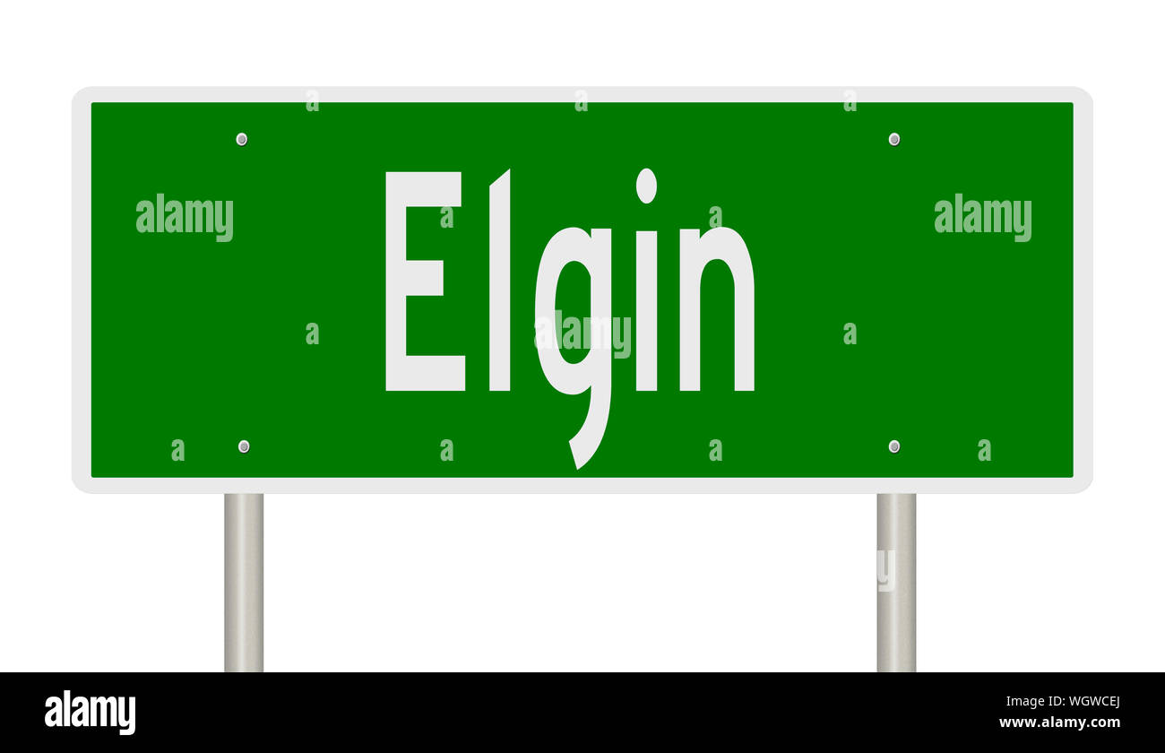 Rendering of a green highway sign for Elgin Illinois Stock Photo