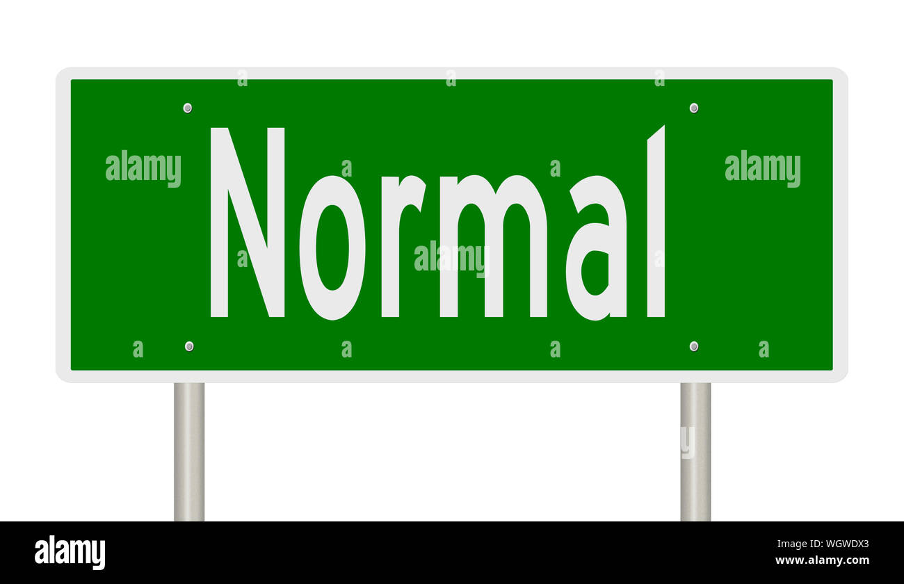 Rendering of a green highway sign for Normal Illinois Stock Photo