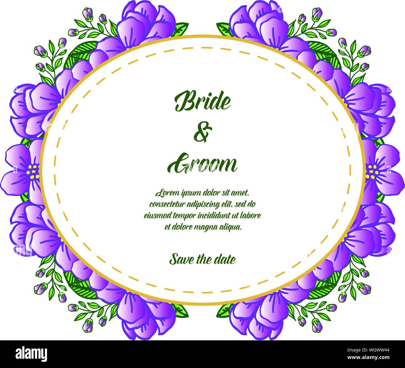 wedding-card-for-bride-and-groom-with-crowd-of-cute-purple-flower