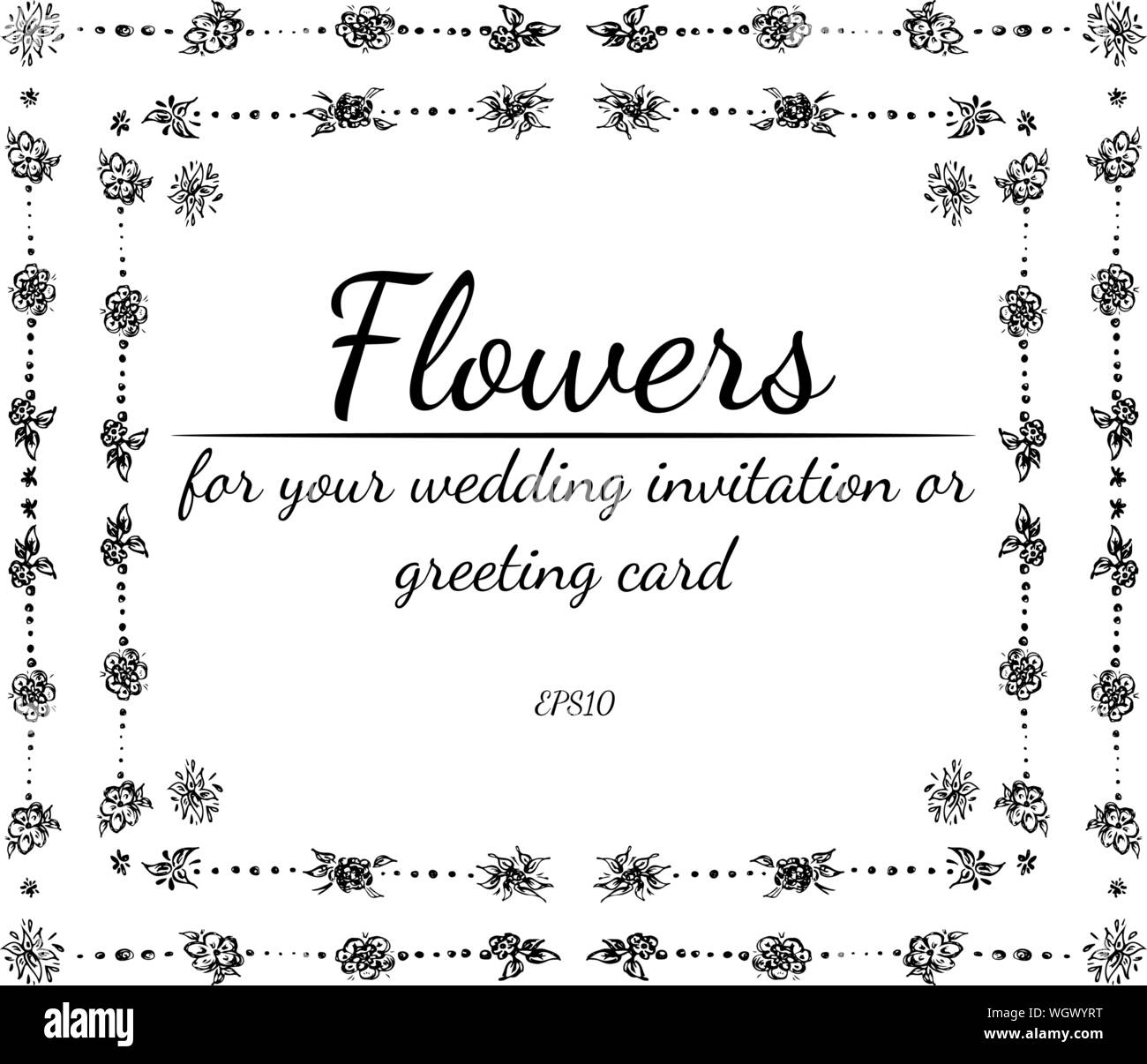 Wedding floral frame in vintage style isolated on black background. Nature illustration. Wedding pattern. Vector vintage illustration. Floral frame de Stock Vector