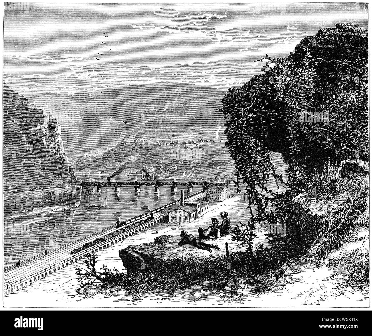 c1876 engraving of Harper's Ferry in West Virginia, U.S.A. Stock Photo