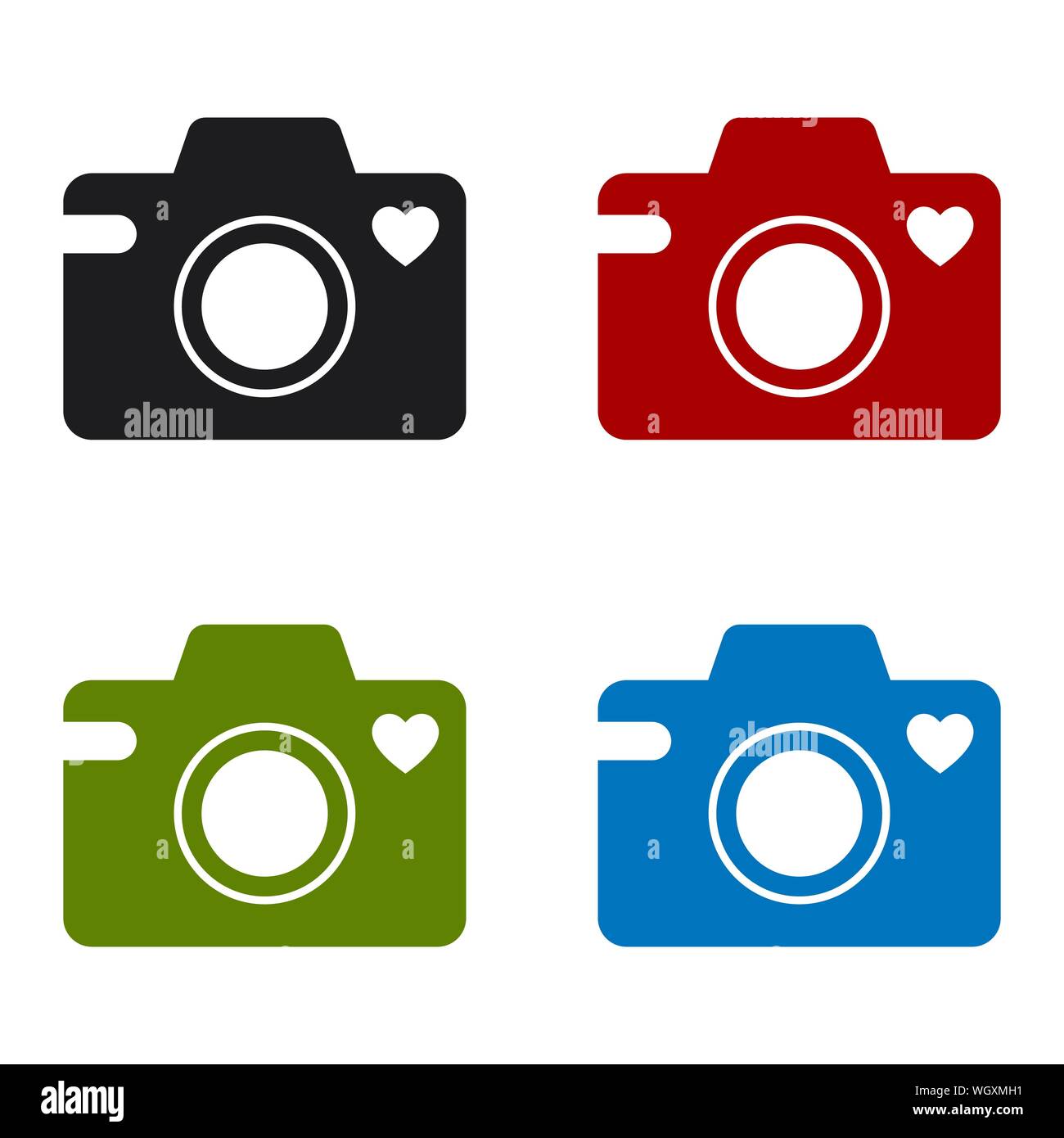 Camera icon with a heart symbol. Set of colored icons. Isolated vector ...