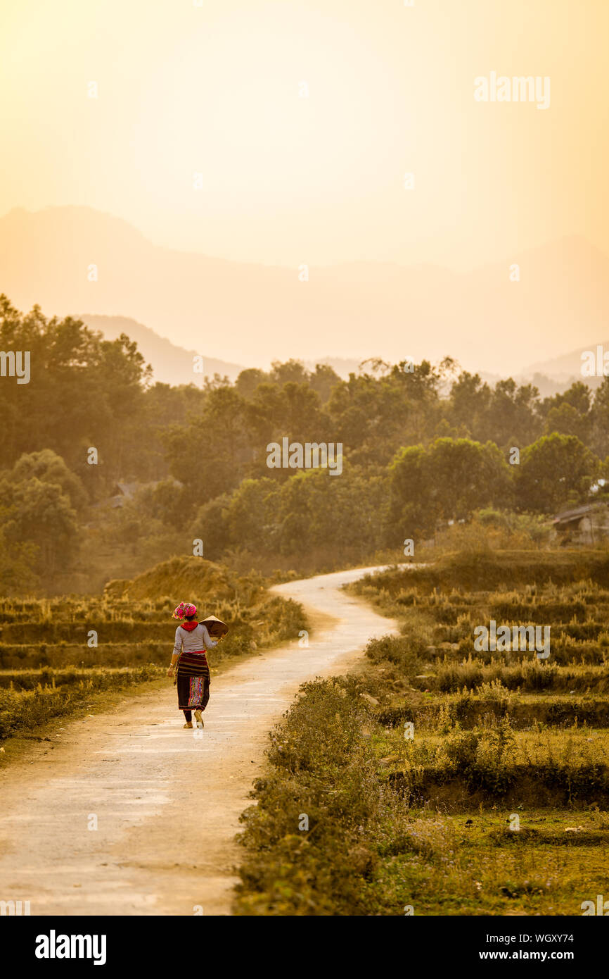 Woman walking along the road hi-res stock photography and images - Alamy