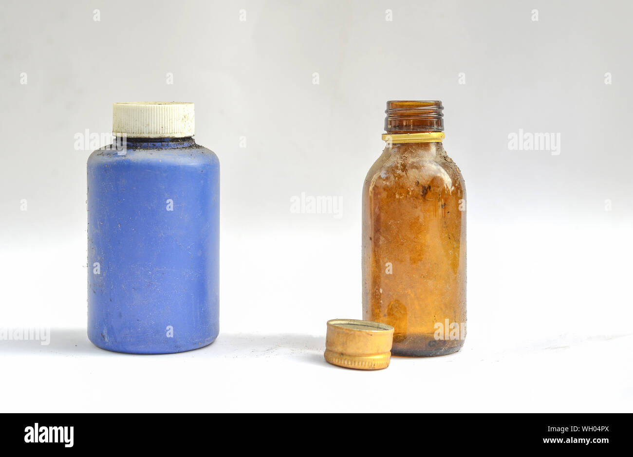 Closeup Dirty Bottles Against White Background Stock Photo Alamy