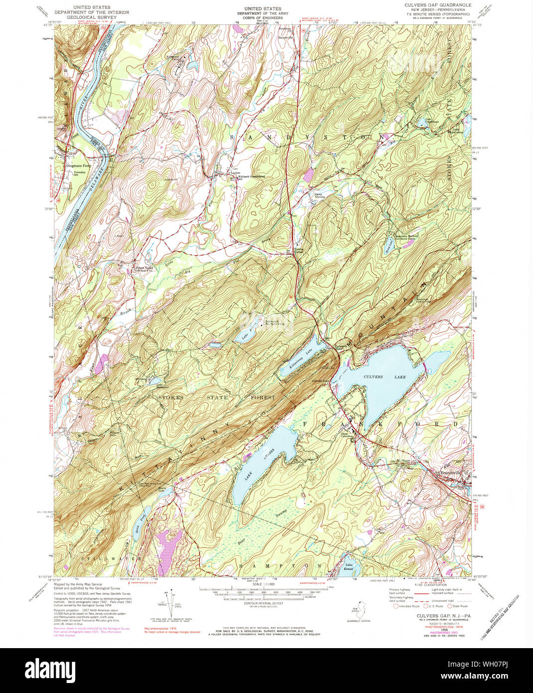 USGS TOPO Map New Jersey NJ Culvers Gap 254310 1954 24000 Restoration