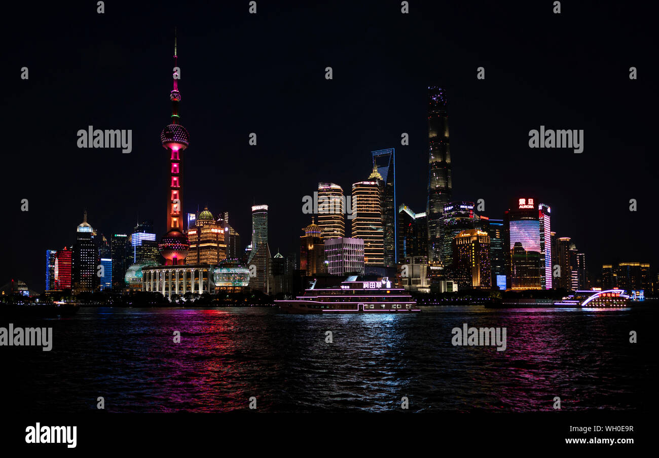 Shanghai skyline at night. Stock Photo