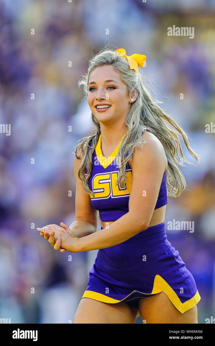 August 31, 2019 LSU Tigers cheerleader entertains the crowd during the
