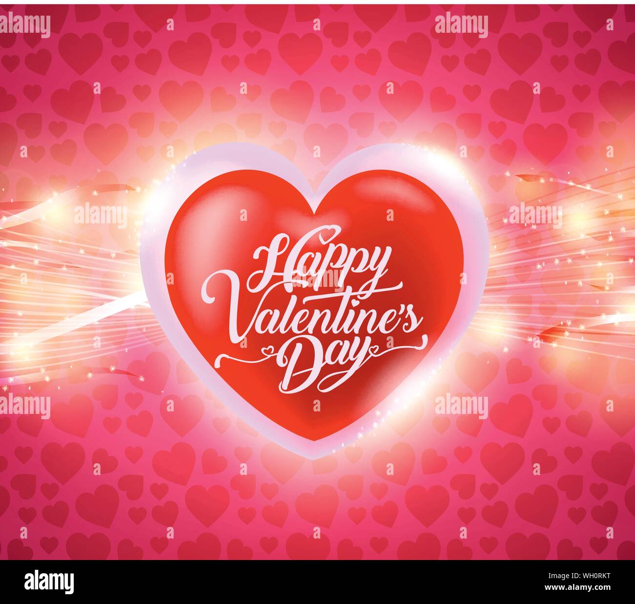 Happy Valentines Day Greeting in the Red and Pink Heart on Pink ...