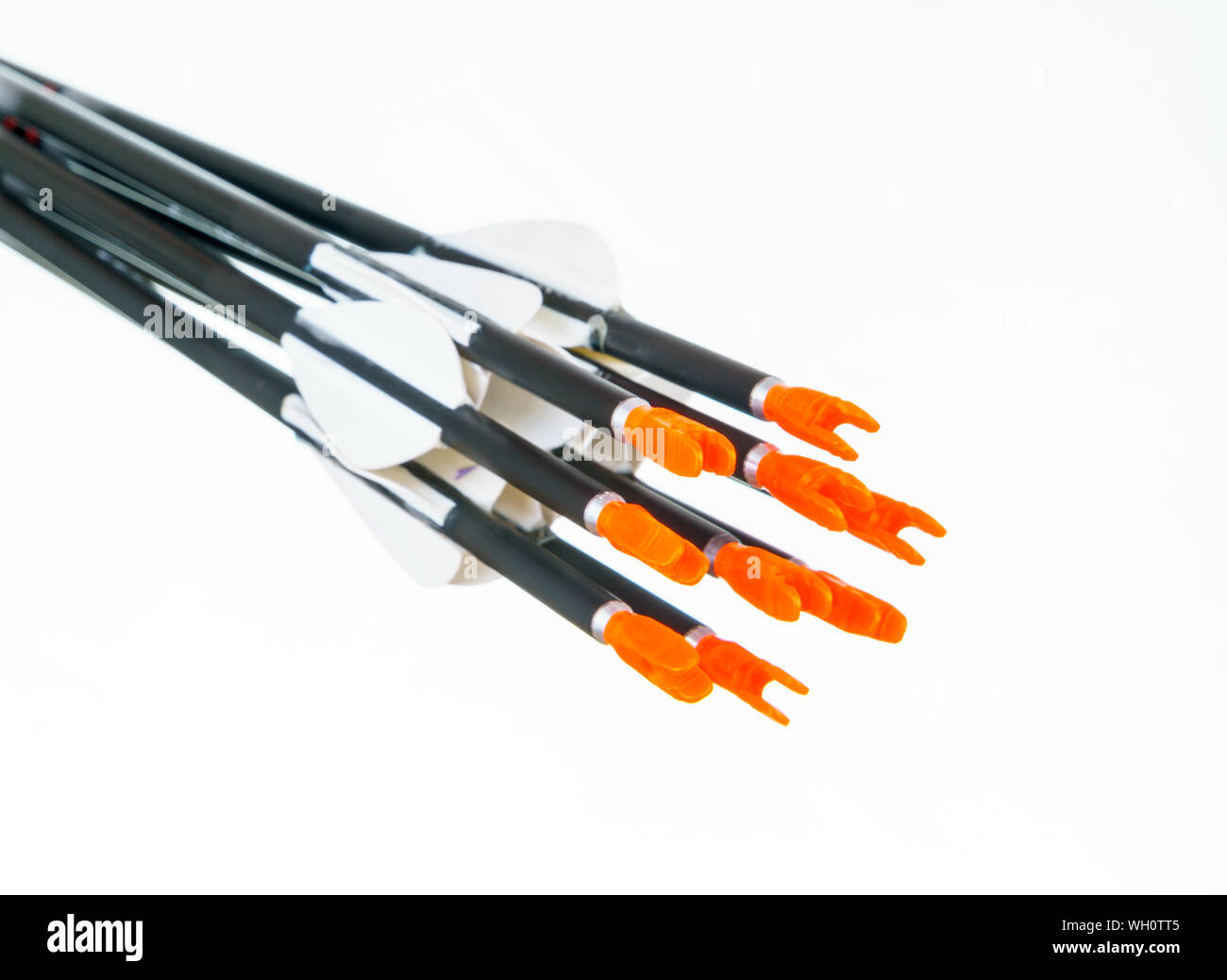 Close Up Of Archery Arrows Against White Background Stock Photo Alamy