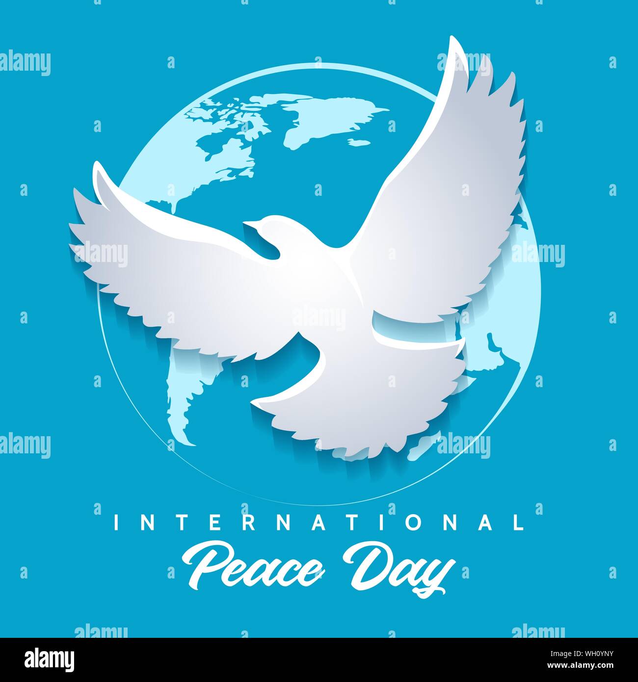 International Peace Day emblem. Dove of Peace against globe silhouette. Vector illustration Stock Vector
