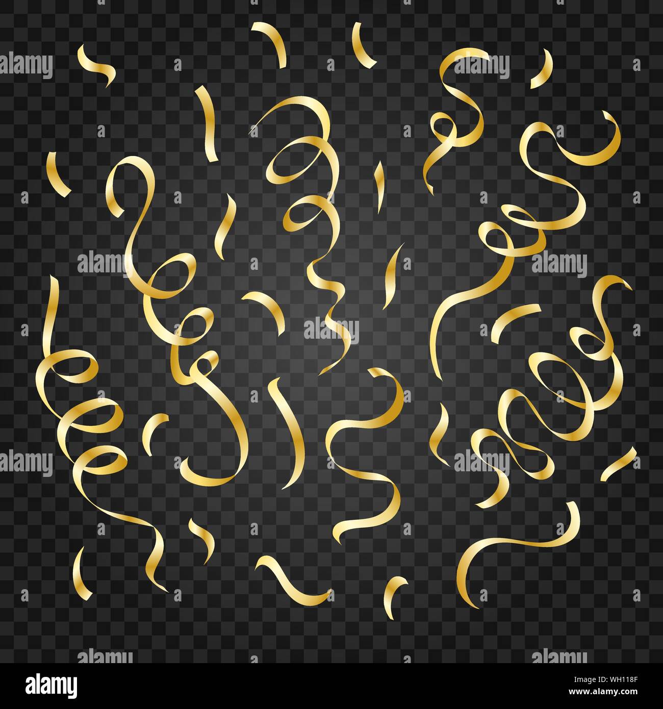 Golden confetti on transparent background. Holiday Surprise Party Decor Element set. Vector illustration Stock Vector