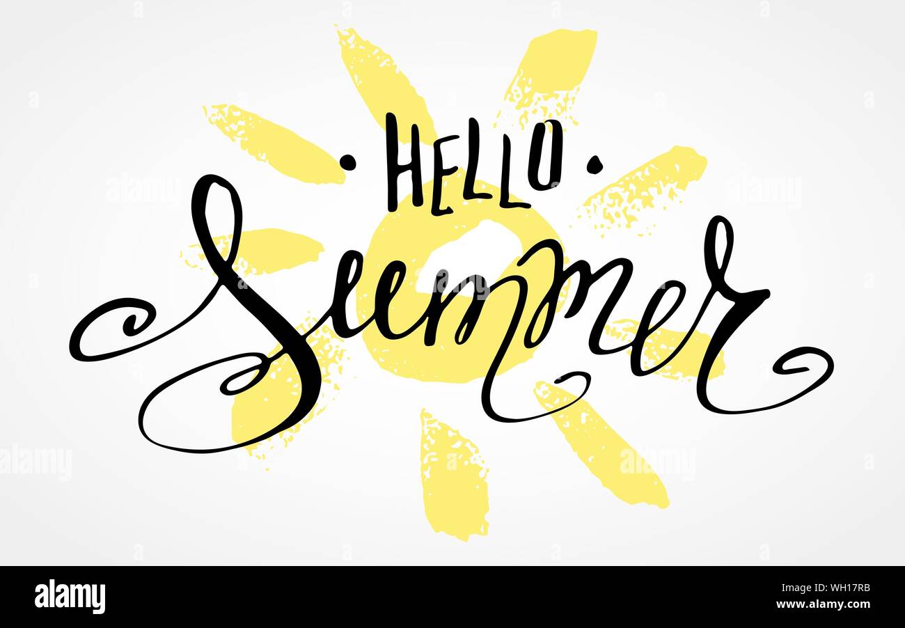 Lettering Hello Summer. Hand drawn caligraphy. Handwritten summer ...