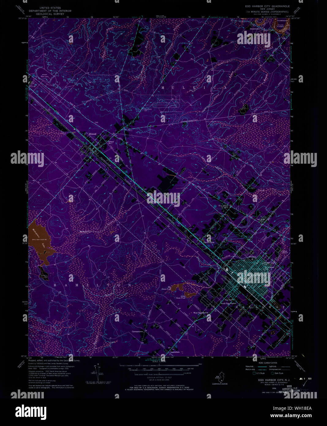 USGS TOPO Map New Jersey NJ Egg Harbor City 254336 1956 24000 Inverted Restoration Stock Photo