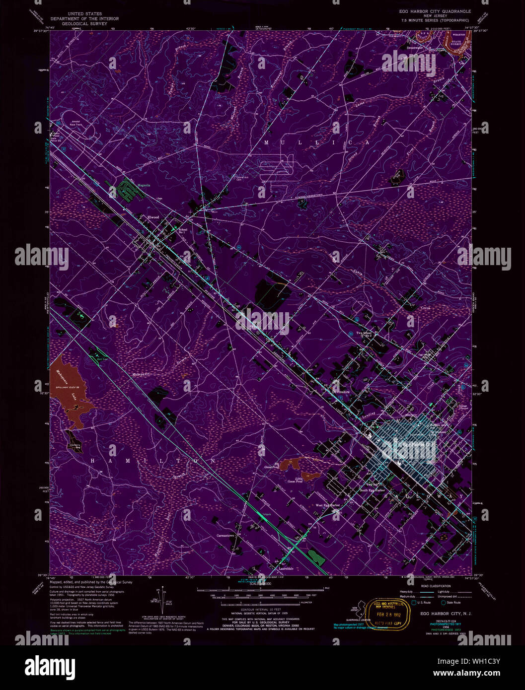 USGS TOPO Map New Jersey NJ Egg Harbor City 254342 1956 24000 Inverted Restoration Stock Photo