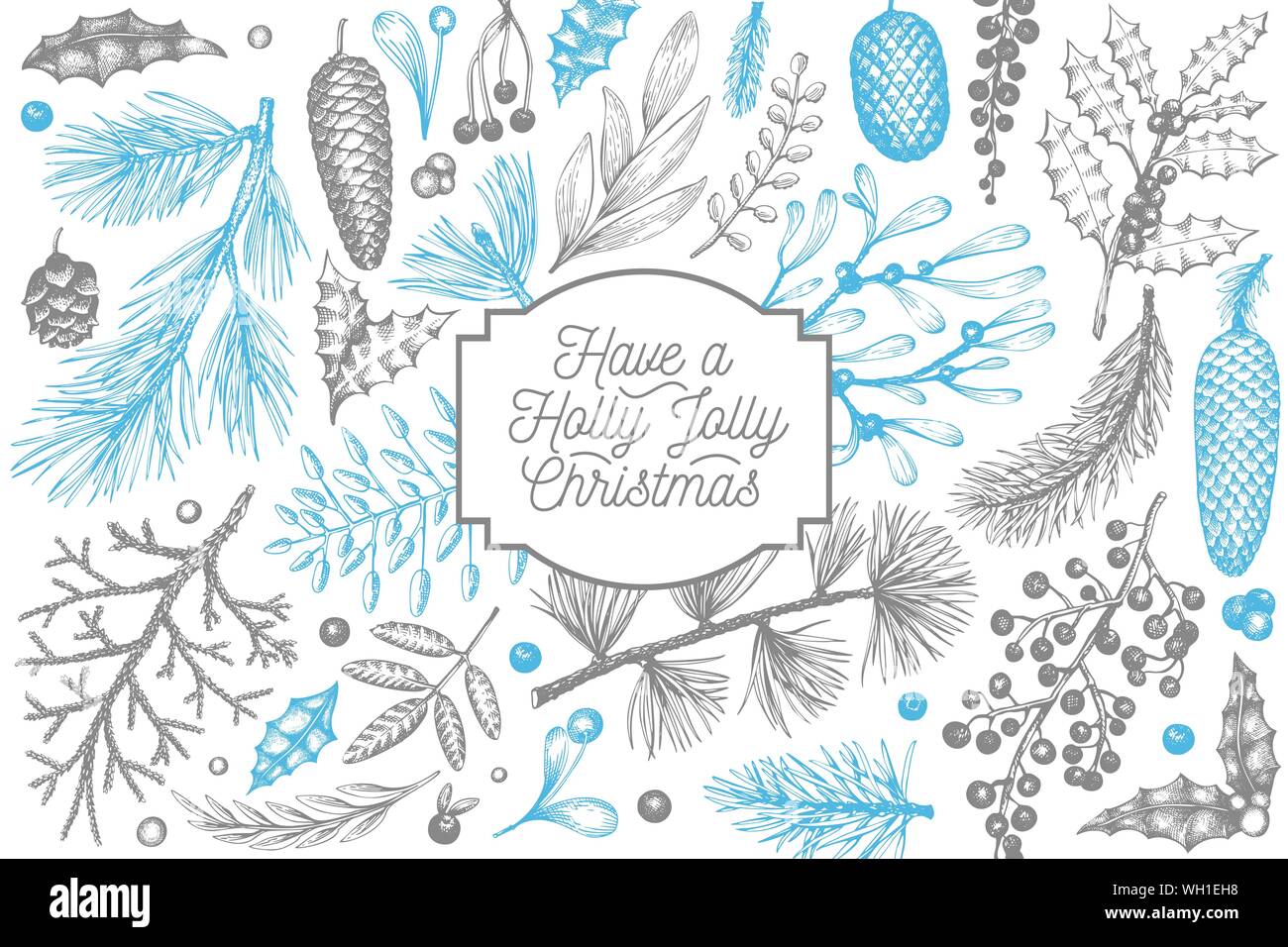 Christmas banner template. Vector hand drawn illustrations. Greeting card design in vintage style. Winter background Stock Vector