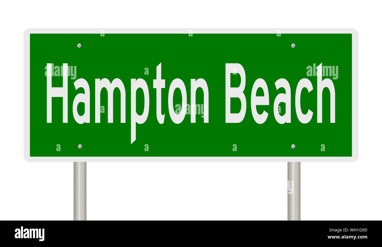 Rendering of a green highway sign for Hampton Beach New Hampshire Stock Photo