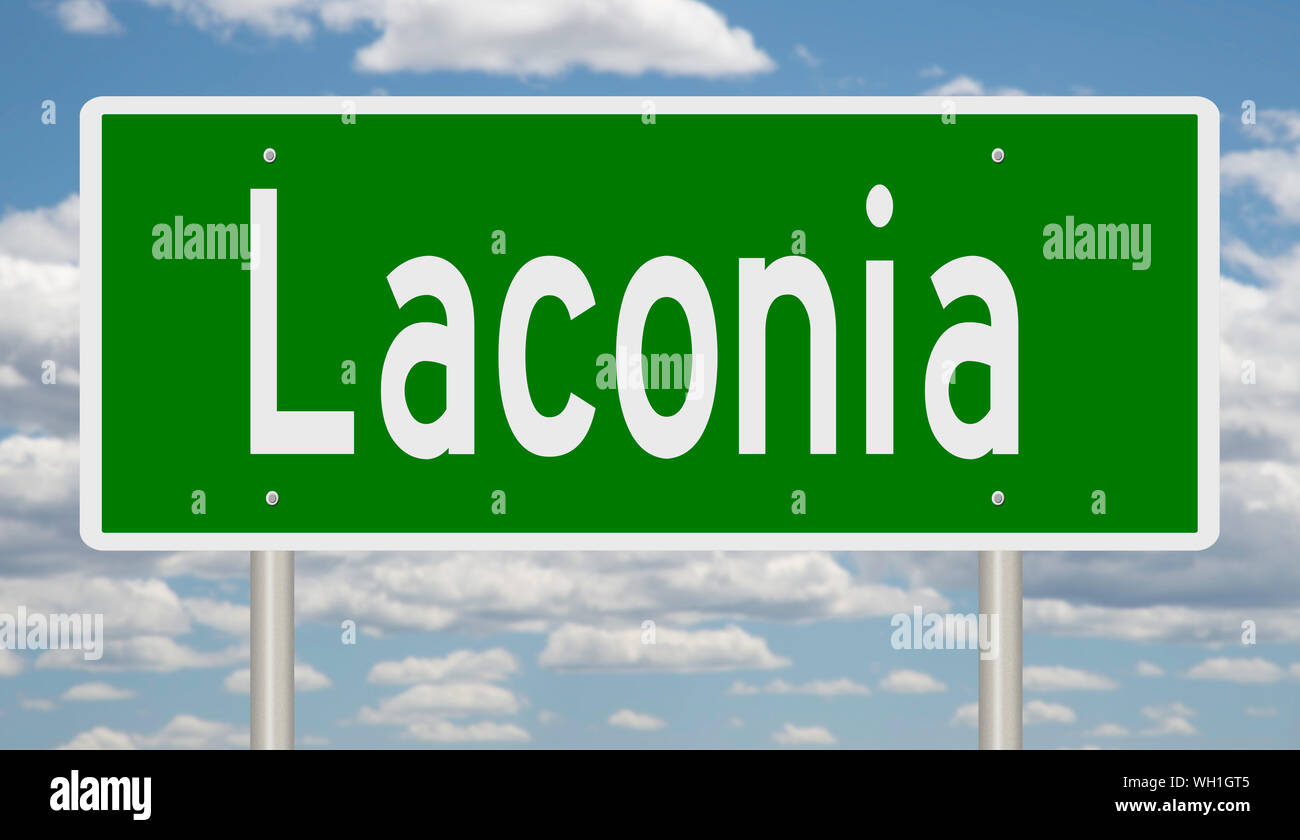 Rendering of a green highway sign for Laconia New Hampshire Stock Photo