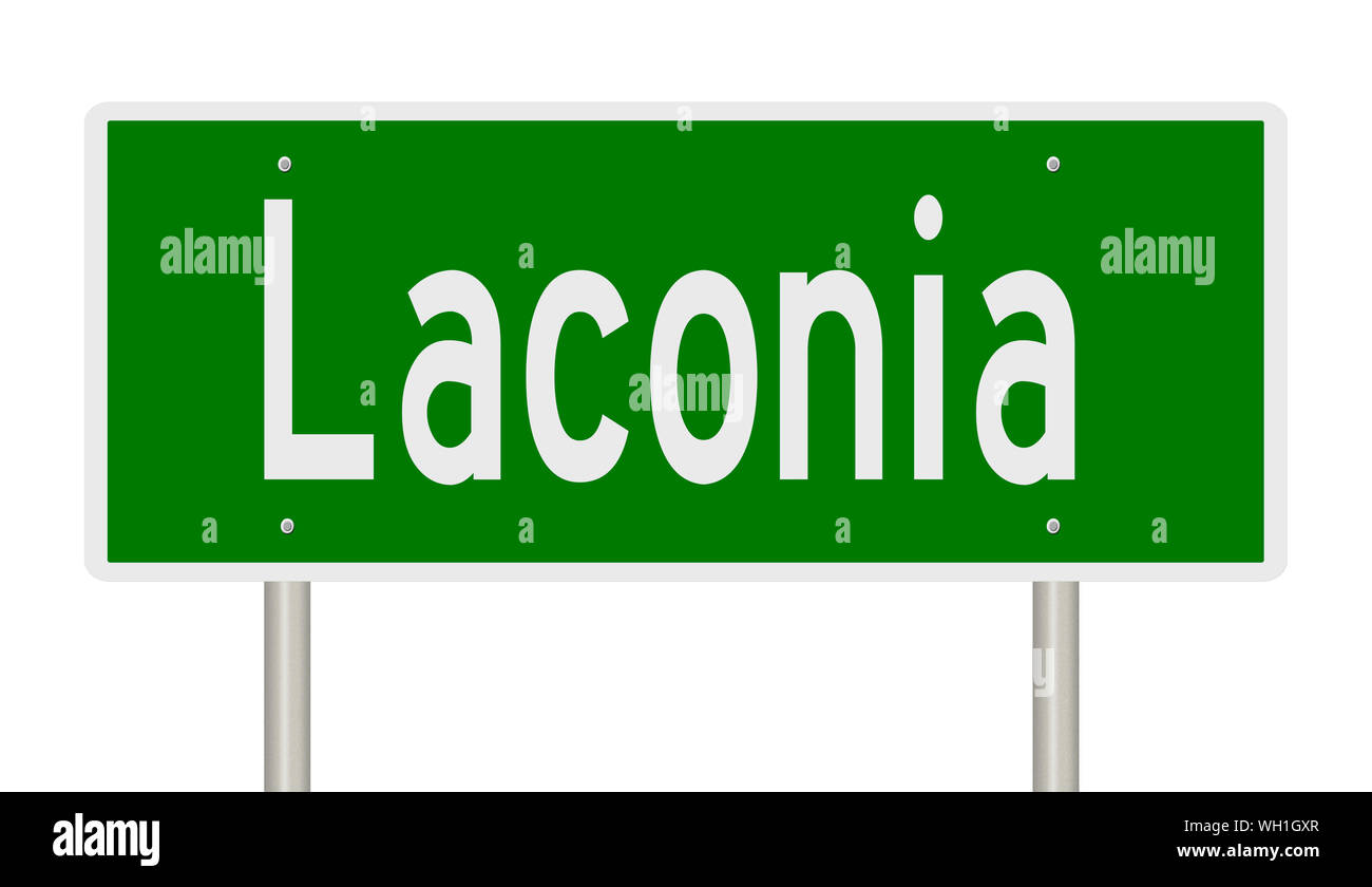 Rendering of a green highway sign for Laconia New Hampshire Stock Photo