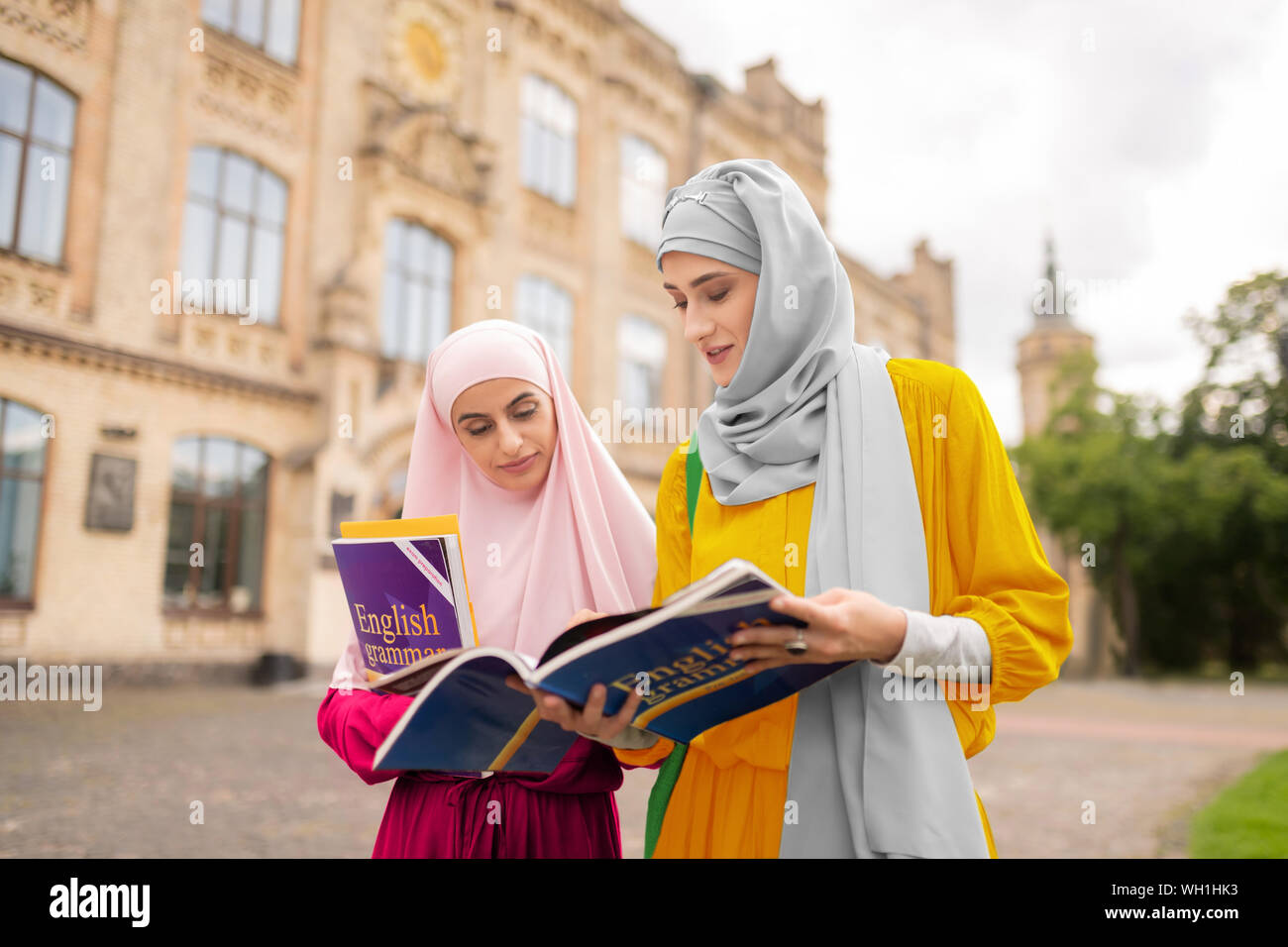 International muslim students feeling worried before exam Stock Photo