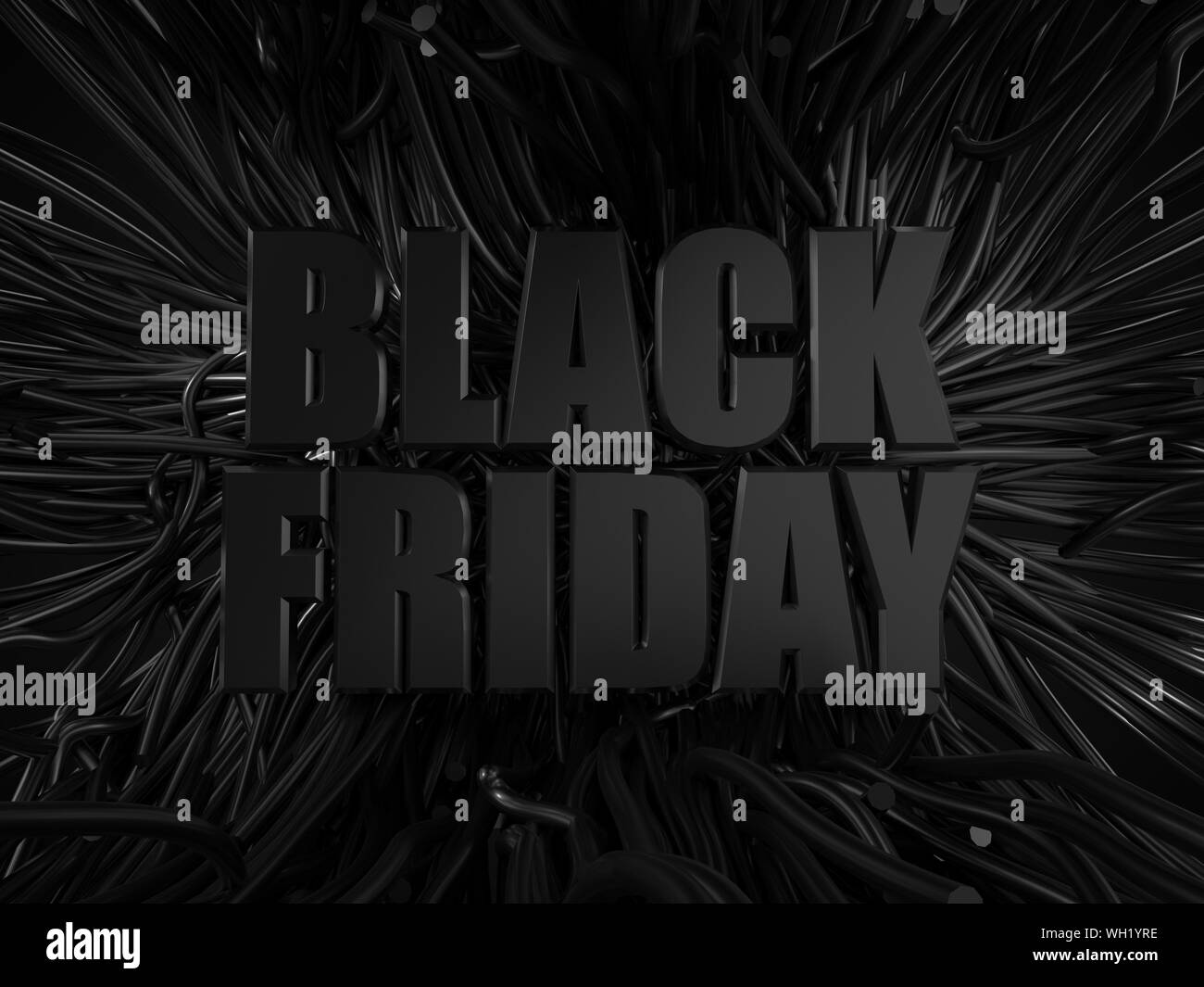 black friday text with black tentacles on background. dark themed 3d illustration. Stock Photo