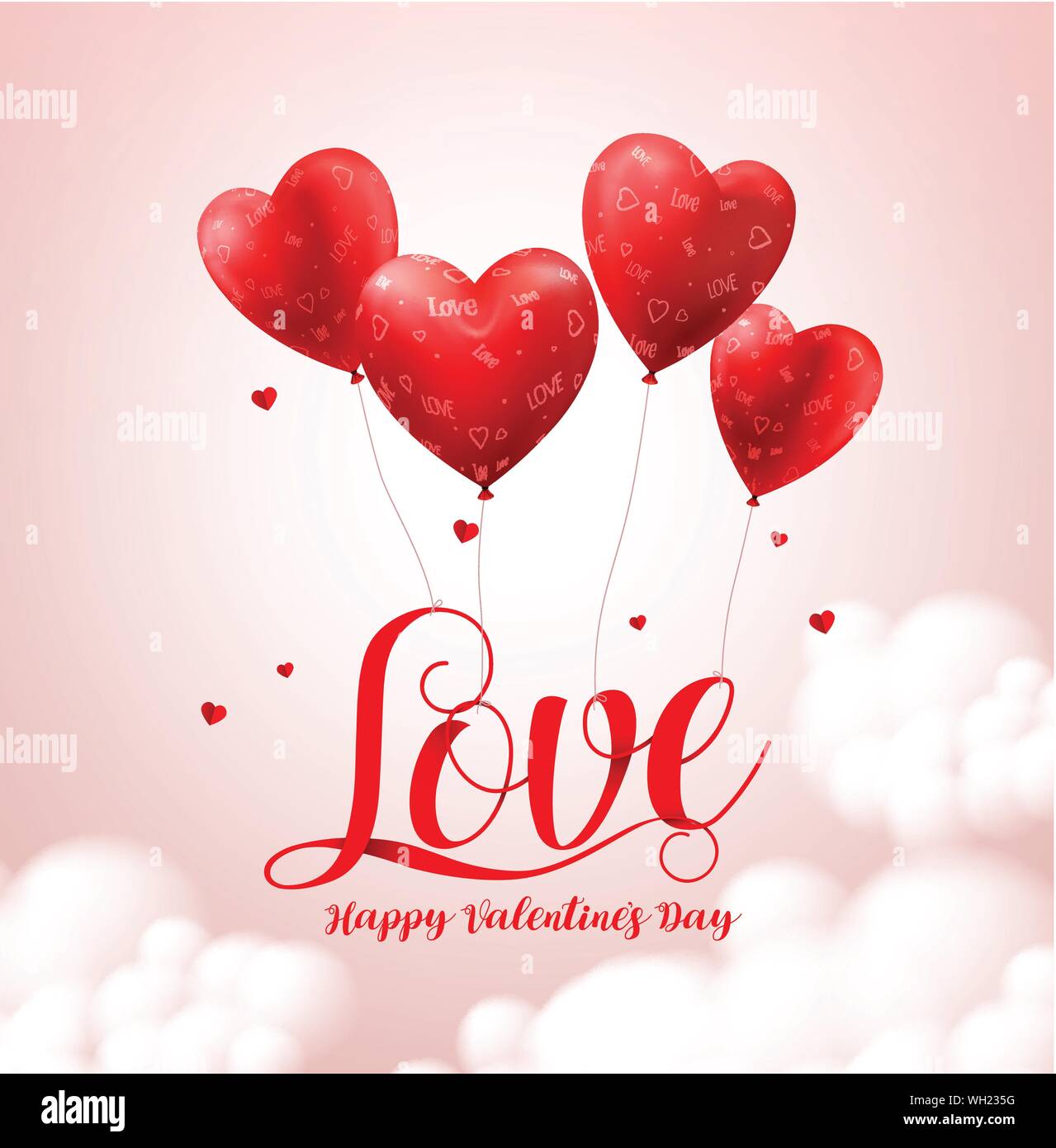 Love typography text with flying red heart shape balloons vector banner ...