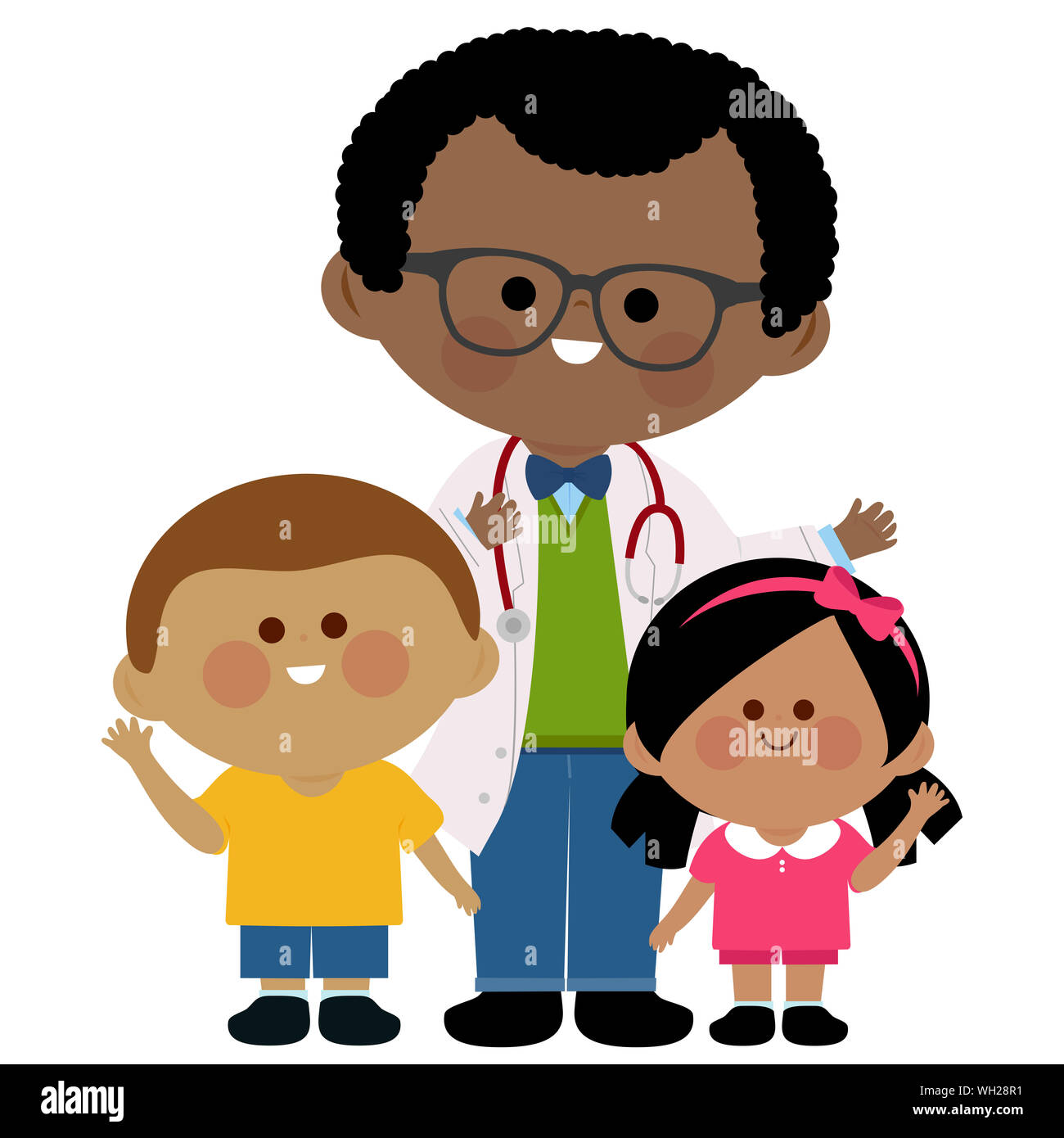 Male pediatrician and healthy children. Stock Photo
