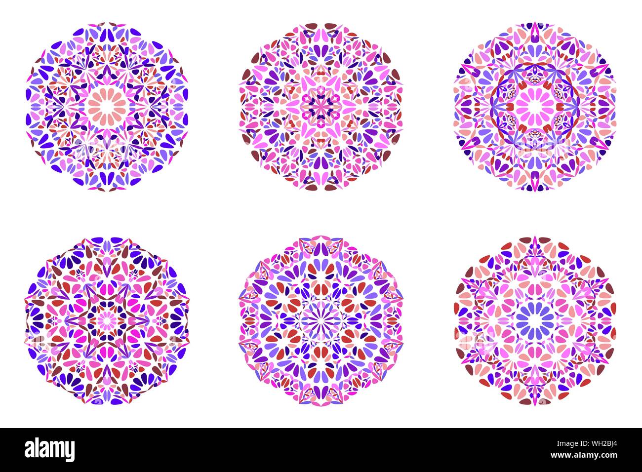 Round floral mandala logo set - abstract ornamental geometrical vector elements from curved shapes Stock Vector