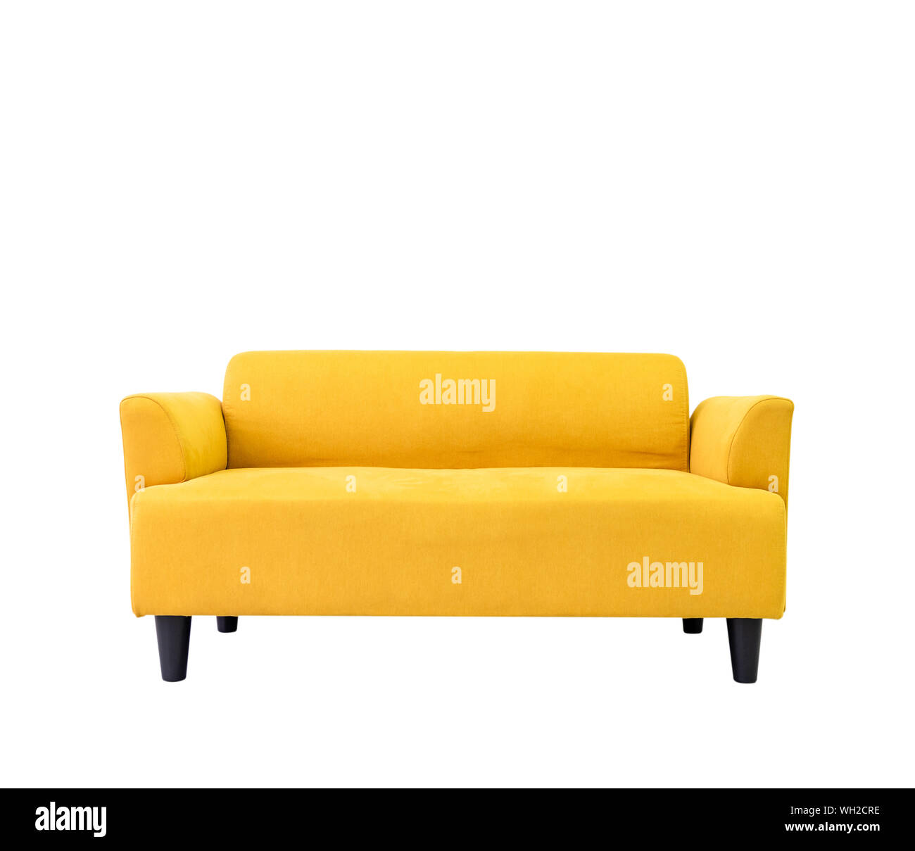 Yellow modern comfortable sofa in living room apartment with white wall.Furniture decorate design at home isolated on white .Di cut and clipping path Stock Photo