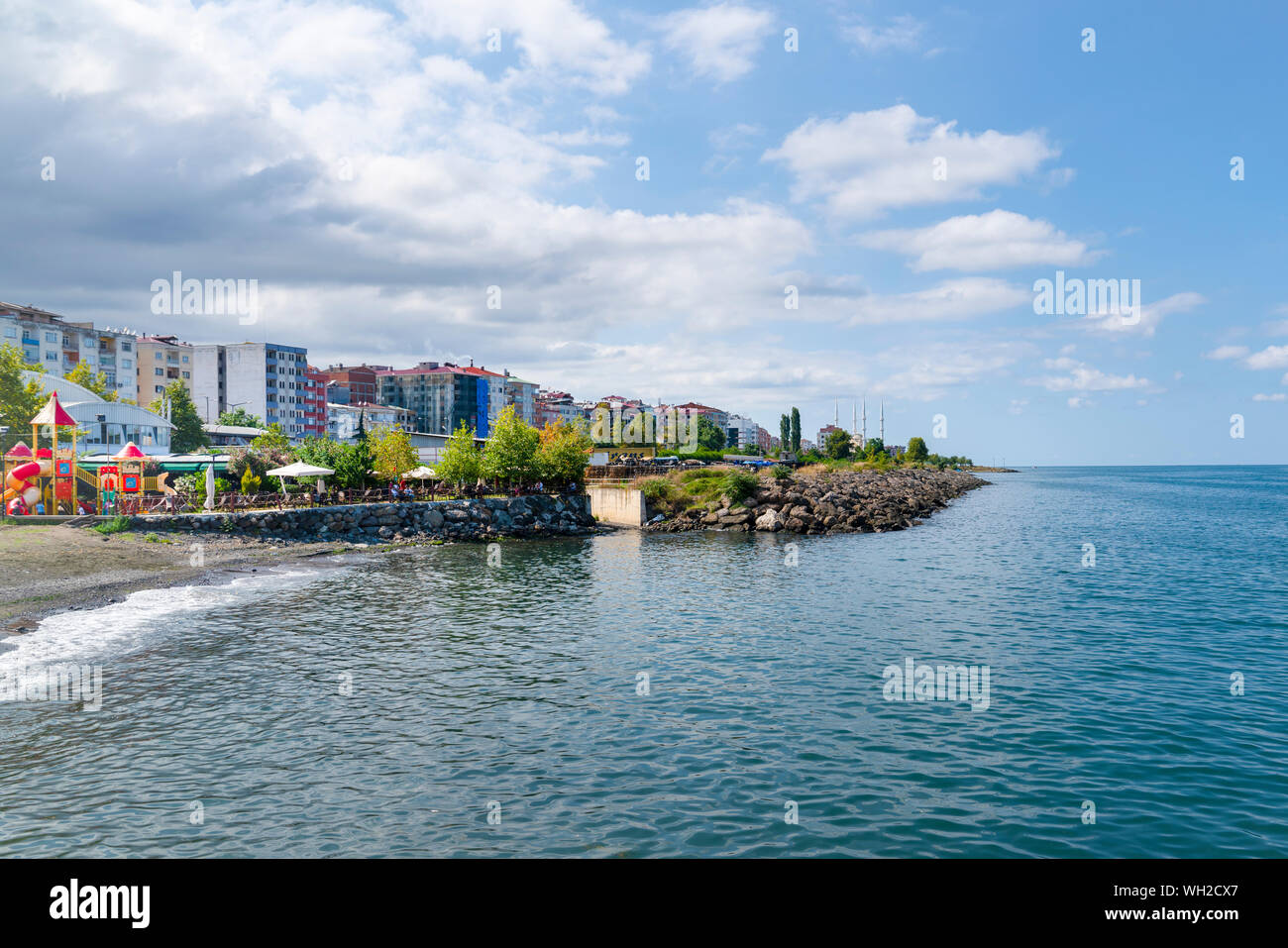 Trabzon / Turkey - August 08 2019: Panoramic Trabzon city view with black sea and highway Stock Photo