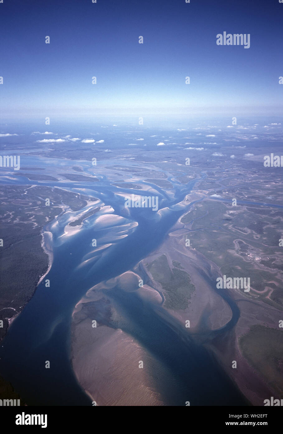 Aerial View Of River Delta Against Sky Stock Photo