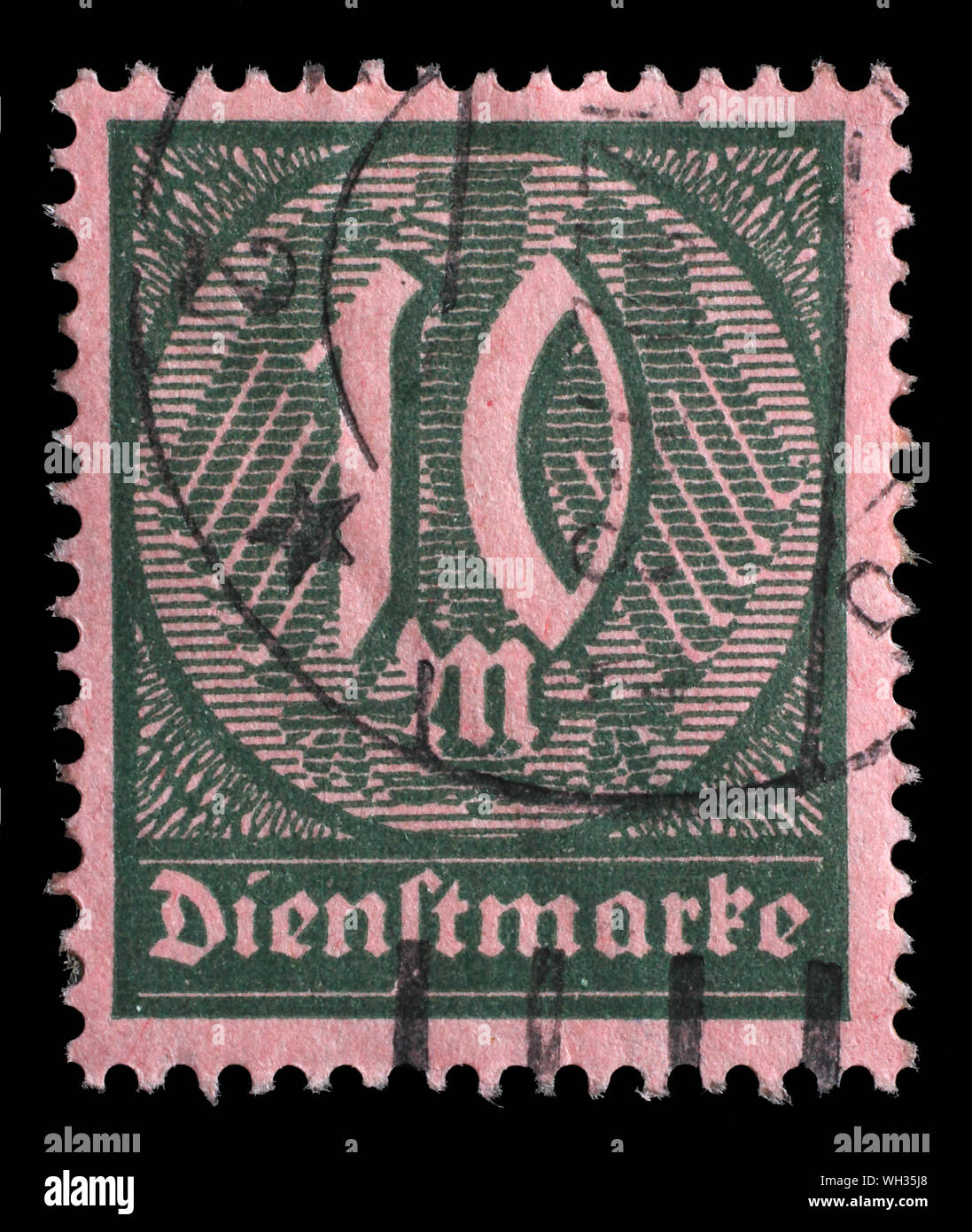 Stamp issued in German Realm shows shows numeric value, circa 1920. Stock Photo