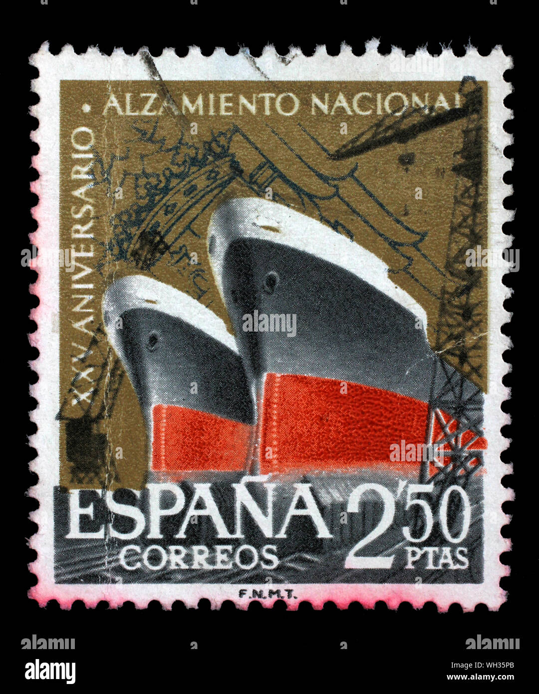 Stamp issued in Spain shows Shipbuilding, 25th Anniversary of National Uprising series, circa 1961. Stock Photo
