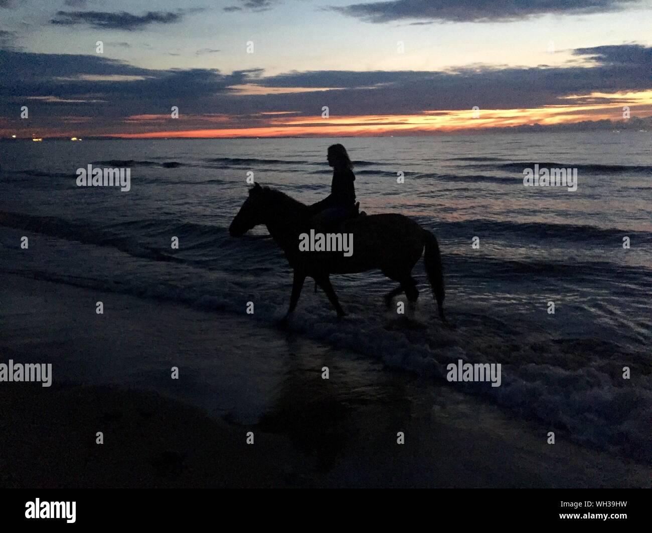 Woman riding horse beach sunset hi-res stock photography and images - Alamy