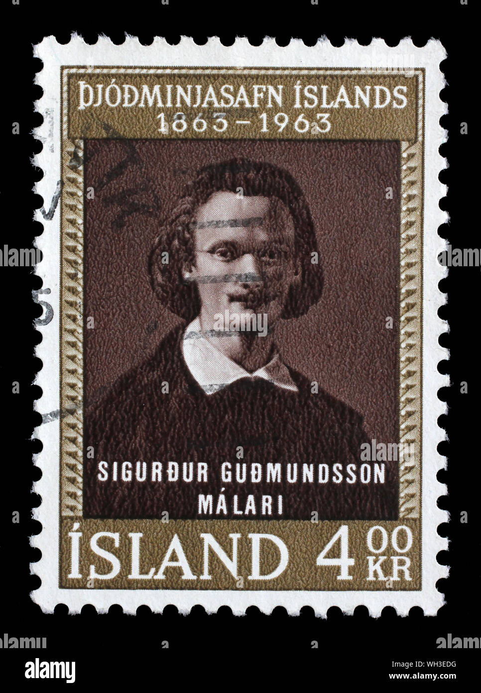 Stamp issued in Iceland shows Sigurdur Gudmundsson - painter, the 100th Anniversary of the National Museum, circa 1963. Stock Photo