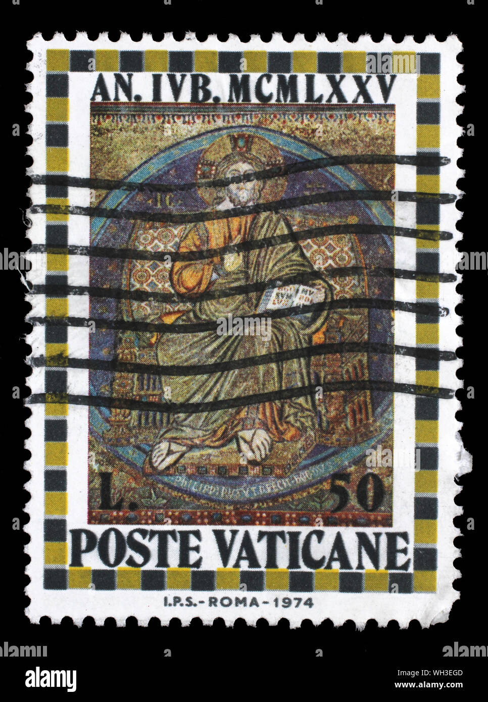 Stamp issued in Vatican shows Christ Enthroned, the Holy Year, circa 1974. Stock Photo
