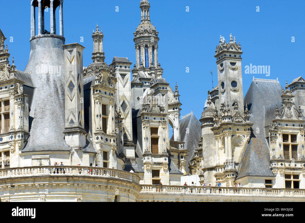 Tourists walking outside on the roof of Chambord castle in Blois in Loire Valley, France Stock Photo