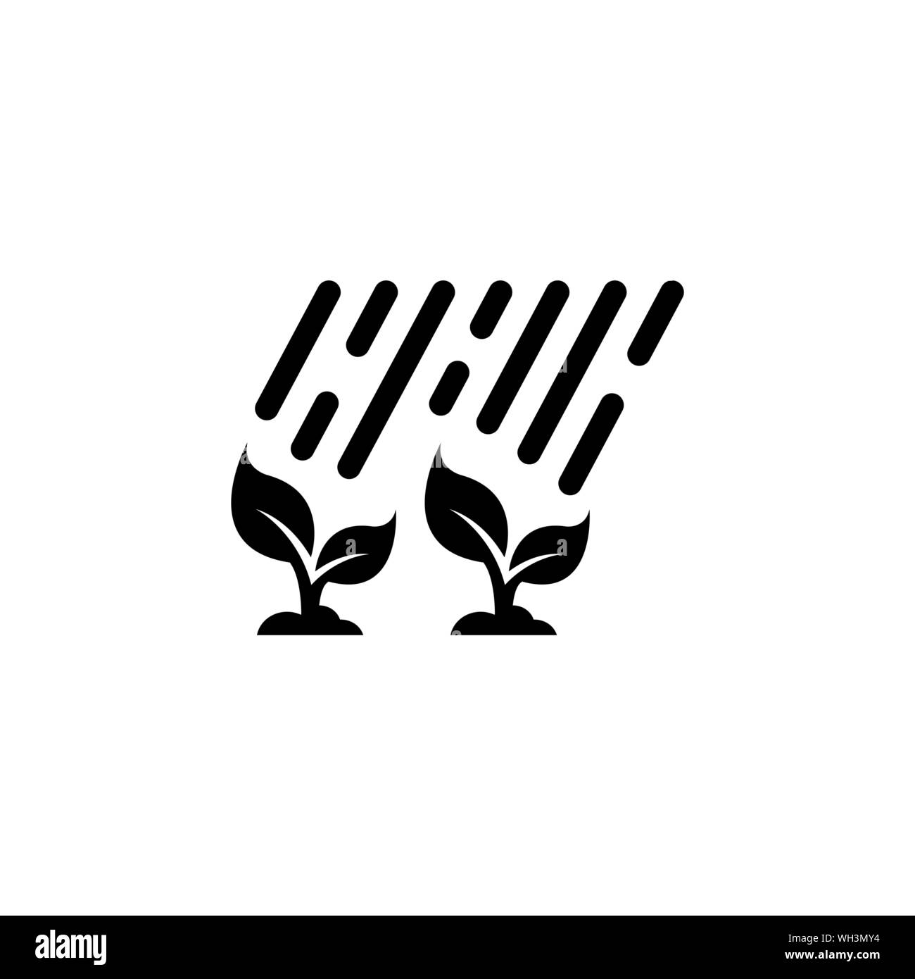 Plant Sprouts Grow in the Rain. Flat Vector Icon illustration. Simple black symbol on white background. Plant Sprouts Grow in the Rain sign design tem Stock Vector