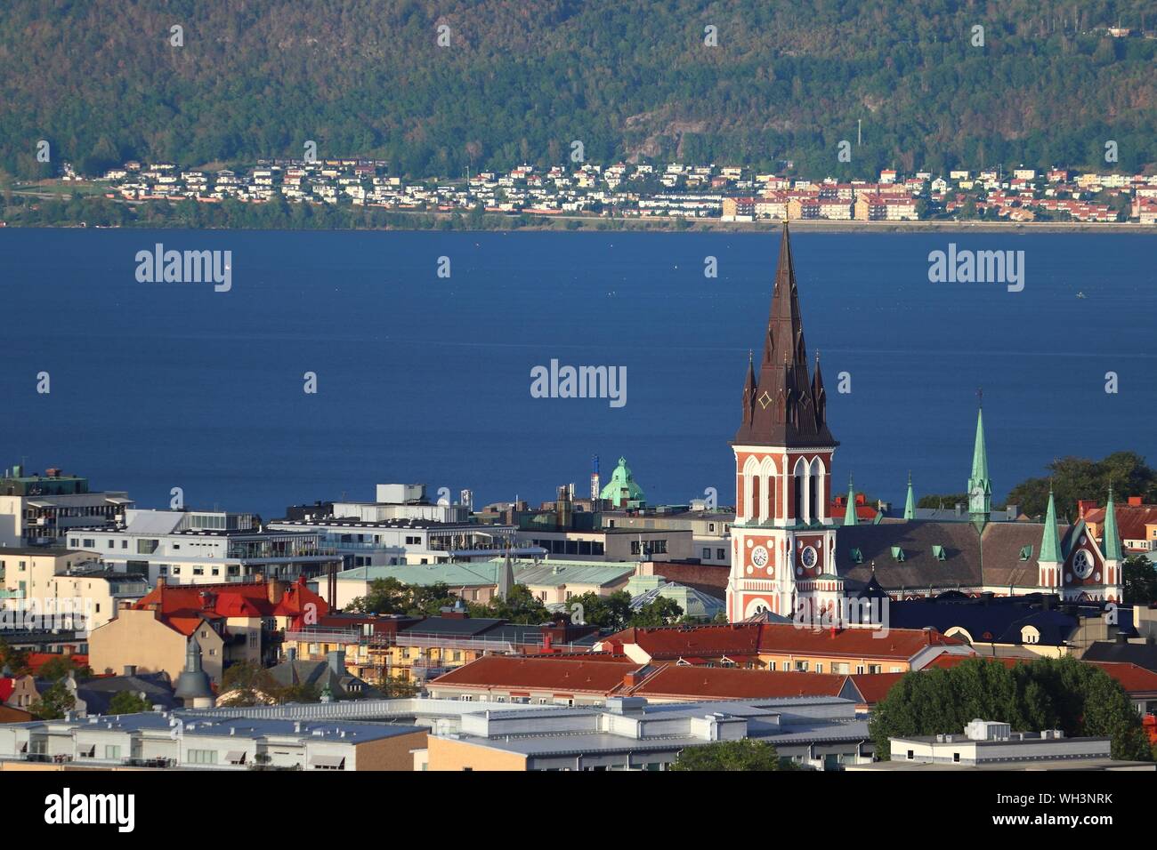 Jonkoping town skyline with lake Vattern in Sweden. Smaland province. Stock Photo