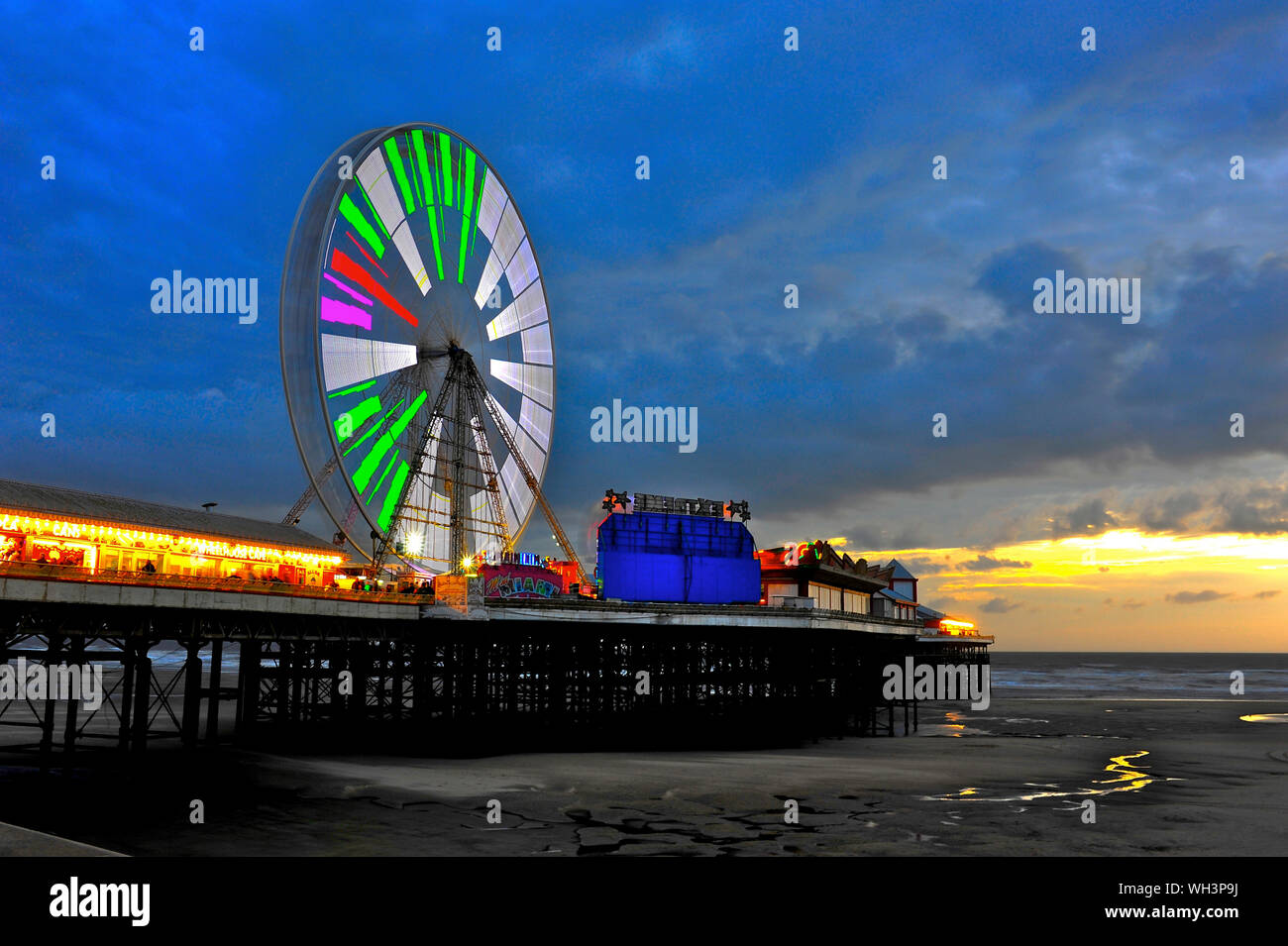 Ferris Wheel On Central Pier At Dusk During Blackpool