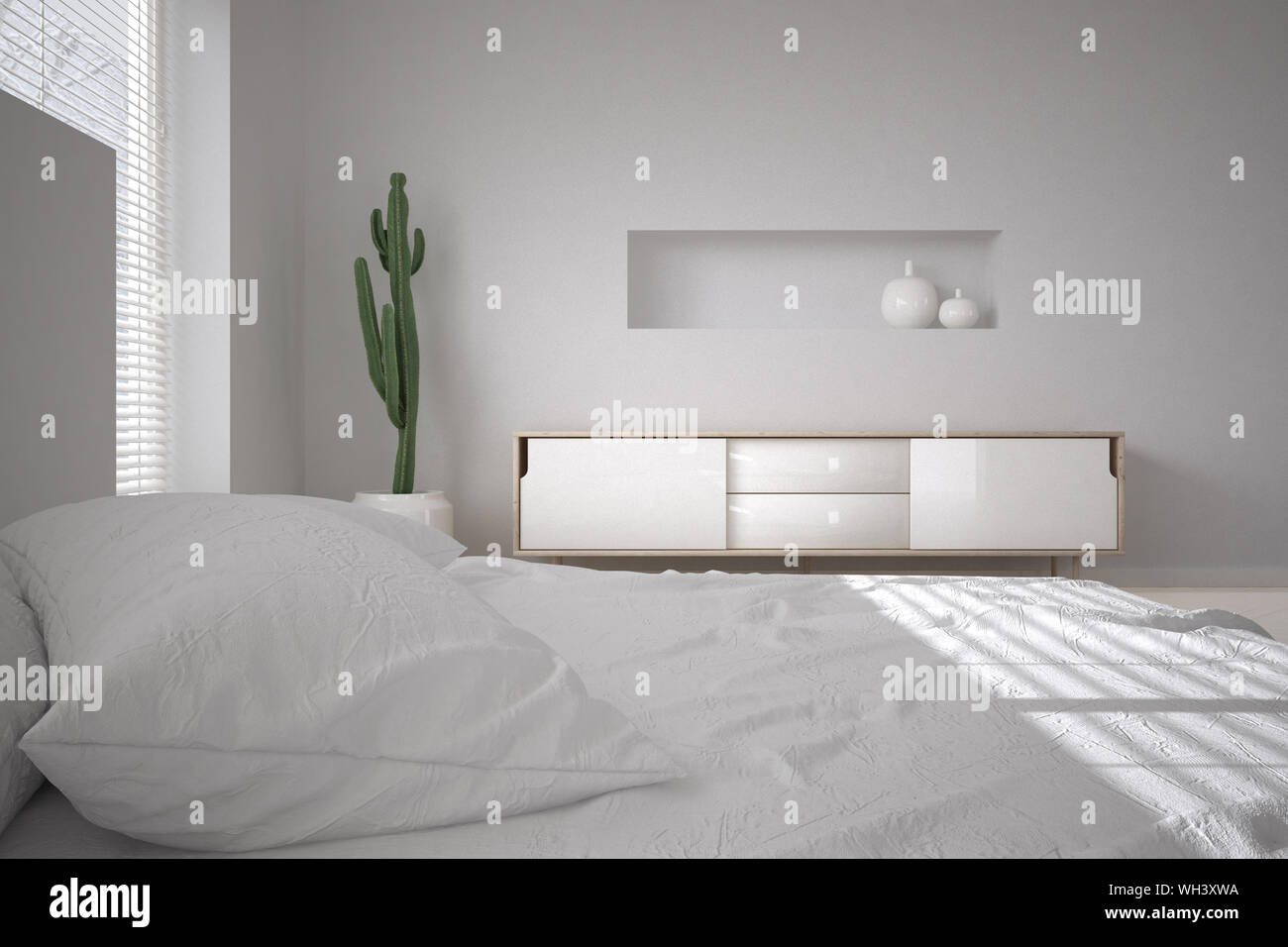 White minimal bedroom Stock Photo - Alamy