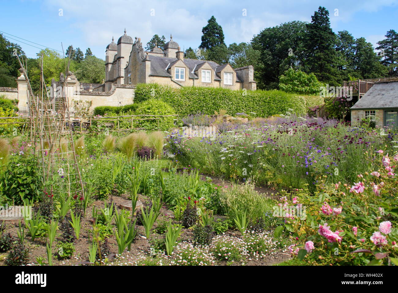 Flower beds in a garden at Easton Walled Gardens, Easton near Grantham
