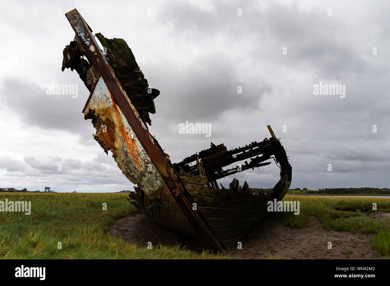 Photograph by © Jamie Callister. Fleetwood boat graveyard on the River Wyre, Fleetwood, North of Blackpool, Lancashire, England, 28th of August, 2019. Stock Photo